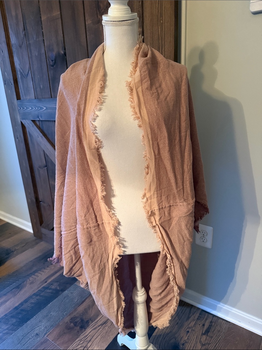 Ruana wrap Soft Fringe Open-Front Women's- Dusty Rose